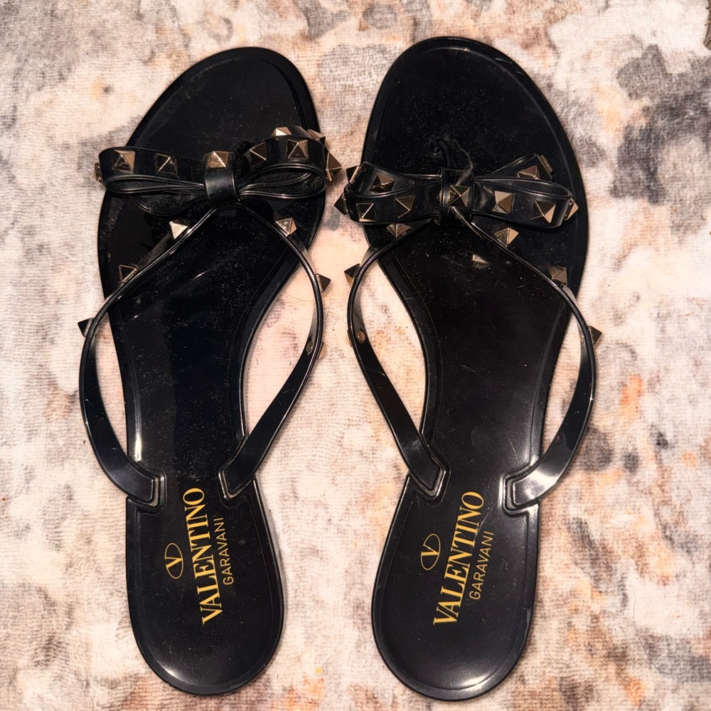 Valentino Garavani Black Bow Studded Sandals